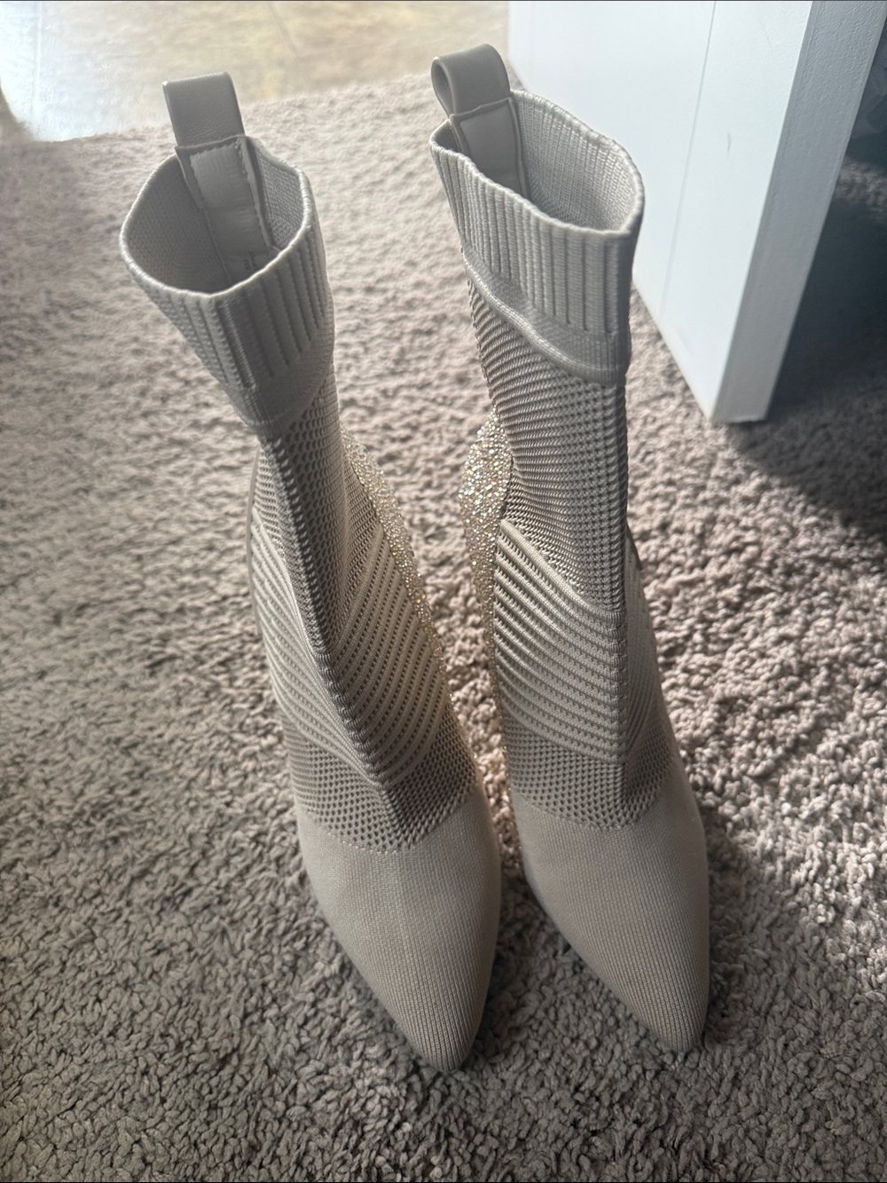 Steve Madden Beige Knit Pointed-Toe Heeled Boots